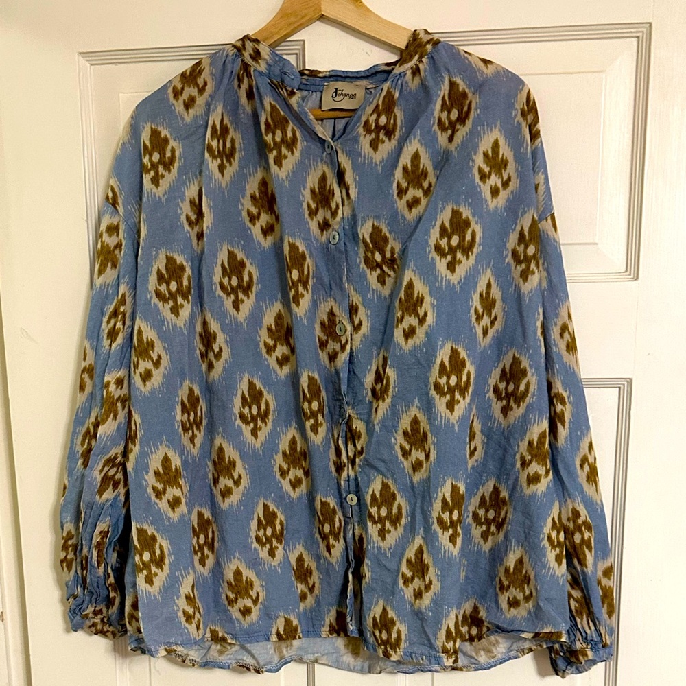 Johanna blue and olive king sleeve button down